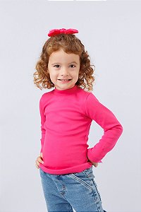 BLUSA INFANTIL FEMININA GOLA ALTA MANGA LONGA EM RIBANA 1 AO 14 -  PINK