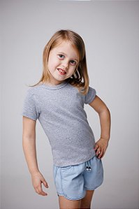 CAMISA DE MANGA CURTA E GOLA REDONDA INFANTIL DE RIBANA - UNISSEX 1 AO 12 ANOS - MESCLA