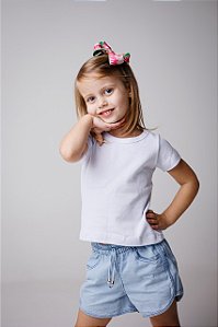 CAMISA DE MANGA CURTA E GOLA REDONDA INFANTIL DE RIBANA - UNISSEX 1 AO 12 ANOS - BRANCA