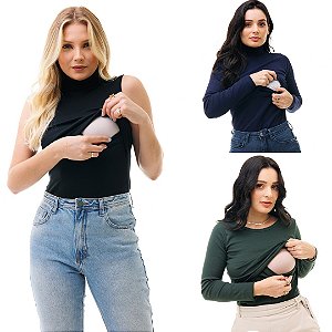 KIT DE 3 BLUSAS COM A ABERTURA FRONTAL PARA AMAMENTAÇÃO