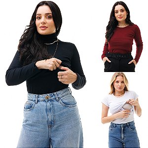 KIT DE 3 BLUSAS PARA O FRIO COM A ABERTURA FRONTAL PARA AMAMENTAÇÃO