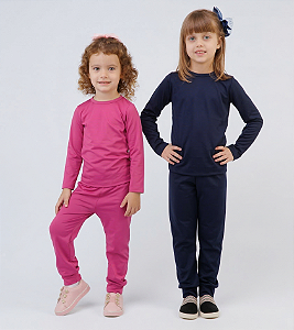 KIT DE 2 CONJUNTOS TÉRMICOS E PELUCIADOS COM BLUSA DE MANGA COMPRIDA E CALÇA INFANTIL UNISSEX 1 AO 14 - VIOLETA E MARINHO