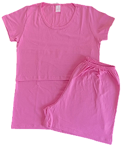 PIJAMA FEMININO COM CAMISA DE MANGA CURTA COM ABERTURA PARA AMAMENTAÇÃO E SHORTS - ROSA