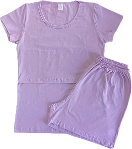 PIJAMA FEMININO COM CAMISA DE MANGA CURTA COM ABERTURA PARA AMAMENTAÇÃO E SHORTS - LILÁS