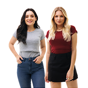 KIT COM 2 CAMISAS DE MANGA CURTA FEMININA COM ABERTURA PARA AMAMENTAÇÃO - MESCLA E MARSALA