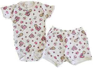 CONJUNTO DE PIJAMA INFANTIL COM BODY DE MANGA CURTA E SHORTS UNISSEX - PATO E BEBÊ