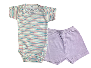 CONJUNTO DE PIJAMA INFANTIL COM BODY DE MANGA CURTA E SHORTS UNISSEX - LISTRAS COLORIDAS