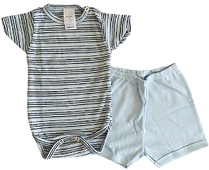 CONJUNTO DE PIJAMA INFANTIL COM BODY DE MANGA CURTA E SHORTS UNISSEX - LISTRAS PRETAS