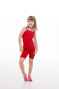 CONJUNTO BLUSA DE ALCINHA E SHORTS CICLISTA DE RIBANA INFANTIL 1 AO 12 ANOS - VERMELHO