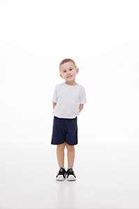 CONJUNTO DE MEIA MALHA COM BLUSA DE MANGA CURTA E SHORTS 100% ALGODÃO UNISSEX - 1 AO 14 ANOS - BRANCO E MARINHO