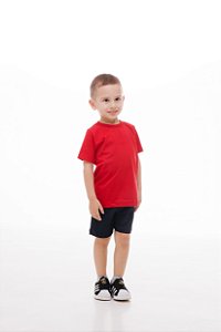 CONJUNTO DE MEIA MALHA COM BLUSA DE MANGA CURTA E SHORTS 100% ALGODÃO UNISSEX - 1 AO 14 ANOS - VERMELHO E PRETO