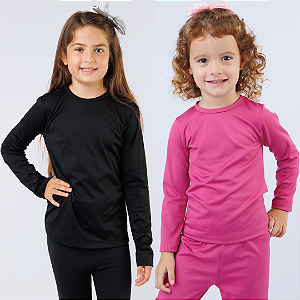 KIT DE 2 BLUSAS INFANTIL TÉRMICAS DE MANGA LONGA E PELUCIADAS UNISSEX - 1 AO 14 ANOS - PRETA E VIOLETA