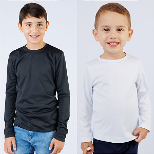 KIT DE 2 BLUSAS INFANTIL TÉRMICAS DE MANGA LONGA E PELUCIADAS UNISSEX - 1 AO 14 ANOS - PRETA E BRANCA