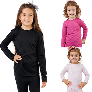 KIT DE 3 BLUSAS INFANTIL TÉRMICAS DE MANGA LONGA E PELUCIADAS UNISSEX - 1 AO 14 ANOS - PRETA, ROSA BEBÊ E VIOLETA