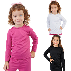 KIT DE 3 BLUSAS INFANTIL TÉRMICAS DE MANGA LONGA E PELUCIADAS UNISSEX - 1 AO 14 ANOS - PRETA, VIOLETA E BRANCA