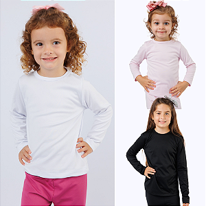 KIT DE 3 BLUSAS INFANTIL TÉRMICAS DE MANGA LONGA E PELUCIADAS UNISSEX - 1 AO 14 ANOS - PRETA, ROSA BEBÊ E BRANCA