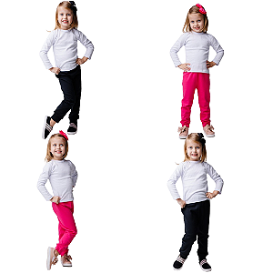 KIT COM 4 CALÇAS INFANTIL DE RIBANA DE MODELAGEM UNISSEX 1 AO 12 ANOS - 2 PINK E 2 PRETAS