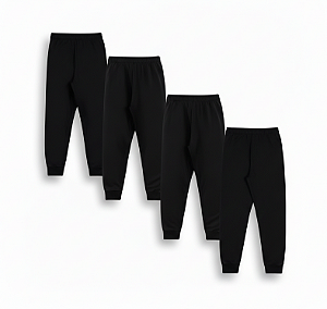 KIT COM 4 CALÇAS DE MOLETOM COM PUNHO INFANTIL E UNISSEX - 1 AO 16 ANOS - 4 PRETAS