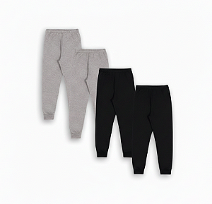 KIT COM 4 CALÇAS DE MOLETOM COM PUNHO INFANTIL E UNISSEX - 1 AO 16 ANOS - 2 MESCLAS, 2 PRETAS