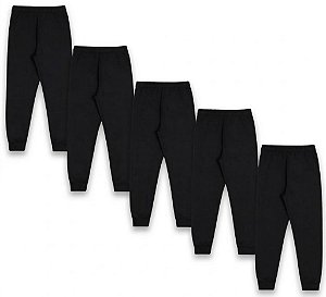 KIT COM 5 CALÇAS DE MOLETOM COM PUNHO INFANTIL E UNISSEX - 1 AO 16 ANOS - 5 PRETAS