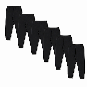 KIT COM 6 CALÇAS DE MOLETOM COM PUNHO INFANTIL E UNISSEX - 1 AO 16 ANOS - 6 PRETAS