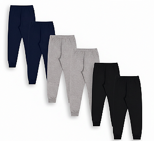 KIT COM 6 CALÇAS DE MOLETOM COM PUNHO INFANTIL E UNISSEX - 1 AO 16 ANOS - 2 PRETAS, 2 MARINHO, 2 MESCLAS