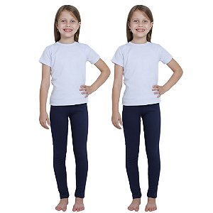 KIT DE 2 CALÇAS LEGGING DE RIBANA INFANTIL PARA MENINAS 1 AO 14 ANOS -  2 AZUL MARINHO