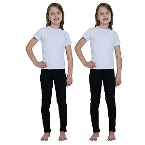 KIT DE 2 CALÇAS LEGGING DE RIBANA INFANTIL PARA MENINAS 1 AO 14 ANOS -  2 PRETAS