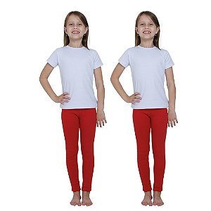 KIT DE 2 CALÇAS LEGGING DE RIBANA INFANTIL PARA MENINAS 1 AO 14 ANOS -  2 VERMELHAS