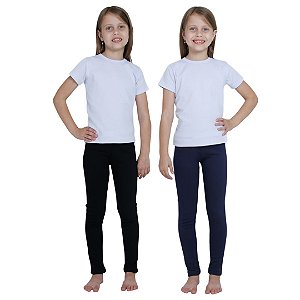 KIT DE 2 CALÇAS LEGGING DE RIBANA INFANTIL PARA MENINAS 1 AO 14 ANOS -  PRETA E MARINHO