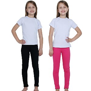 KIT DE 2 CALÇAS LEGGING DE RIBANA INFANTIL PARA MENINAS 1 AO 14 ANOS -  PRETA E PINK