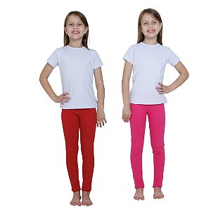 KIT DE 2 CALÇAS LEGGING DE RIBANA INFANTIL PARA MENINAS 1 AO 14 ANOS - PINK E VERMELHA