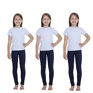 KIT DE 3 CALÇAS LEGGING DE RIBANA INFANTIL PARA MENINAS 1 AO 14 ANOS - 3 AZUL MARINHO