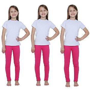 KIT DE 3 CALÇAS LEGGING DE RIBANA INFANTIL PARA MENINAS 1 AO 14 ANOS - 3 PINK