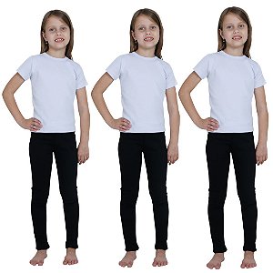 KIT DE 3 CALÇAS LEGGING DE RIBANA INFANTIL PARA MENINAS 1 AO 14 ANOS - 3 PRETAS
