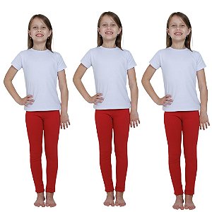 KIT DE 3 CALÇAS LEGGING DE RIBANA INFANTIL PARA MENINAS 1 AO 14 ANOS - 3 VERMELHAS