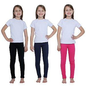 KIT DE 3 CALÇAS LEGGING DE RIBANA INFANTIL PARA MENINAS 1 AO 14 ANOS - PRETA, MARINHO E PINK