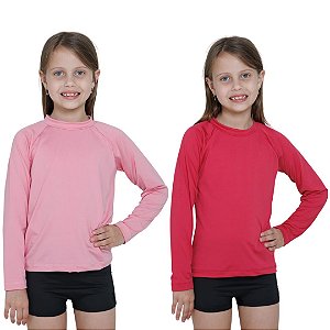 KIT 2 BLUSAS INFANTIL COM PROTEÇÃO SOLAR UV50 MODA PRAIA - ROSA CLARO E ROSA PINK