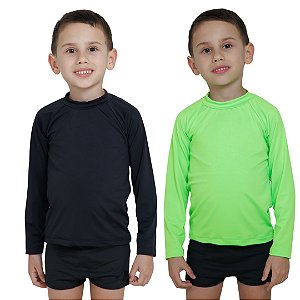 KIT 2 BLUSAS INFANTIL COM PROTEÇÃO SOLAR UV50 MODA PRAIA - PRETO E VERDE NEON