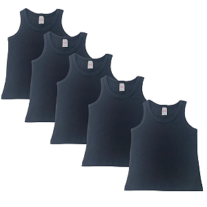 KIT DE 5 BLUSAS REGATAS DE RIBANA INFANTIL - 5 PRETAS