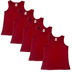 KIT DE 5 BLUSAS REGATAS DE RIBANA INFANTIL - 5 VERMELHAS