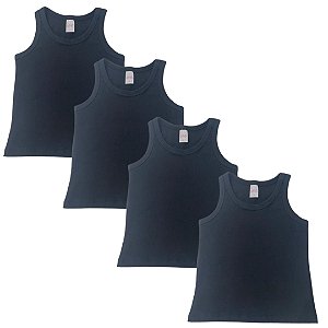 KIT DE 4 BLUSAS REGATAS DE RIBANA INFANTIL - 4 PRETAS