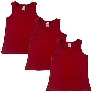 KIT DE 3 BLUSAS REGATAS DE RIBANA INFANTIL - 3 VERMELHAS