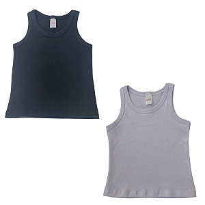 KIT DE 2 BLUSAS REGATAS DE RIBANA INFANTIL - PRETA, BRANCA