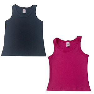 KIT DE 2 BLUSAS REGATAS DE RIBANA INFANTIL - PRETA, PINK