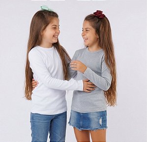 KIT 2 BLUSAS MANGA LONGA INFANTIL RIBANA UNISSEX 1 AO 12 ANOS - MESCLA E BRANCA