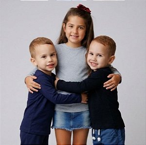KIT 3 BLUSAS MANGA LONGA INFANTIL RIBANA UNISSEX 1 AO 12 ANOS - PRETA, AZUL E MESCLA