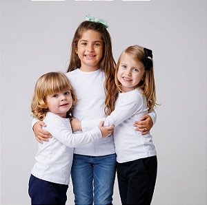 KIT 3 BLUSAS MANGA LONGA INFANTIL RIBANA UNISSEX 1 AO 12 ANOS - 3 BRANCAS