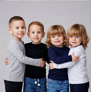 KIT 4 BLUSAS MANGA LONGA INFANTIL RIBANA UNISSEX 1 AO 12 ANOS - PRETO, AZUL, MESCLA, BRANCA