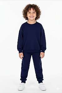 CONJUNTO DE MOLETOM BLUSA E CALÇA PELUCIADAS UNISSEX 2 AO 16 ANOS - AZUL MARINHO